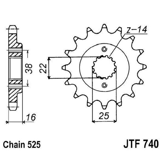 Reťazové koliečko JT JTF 740-15RB 15T, 525 pogumované